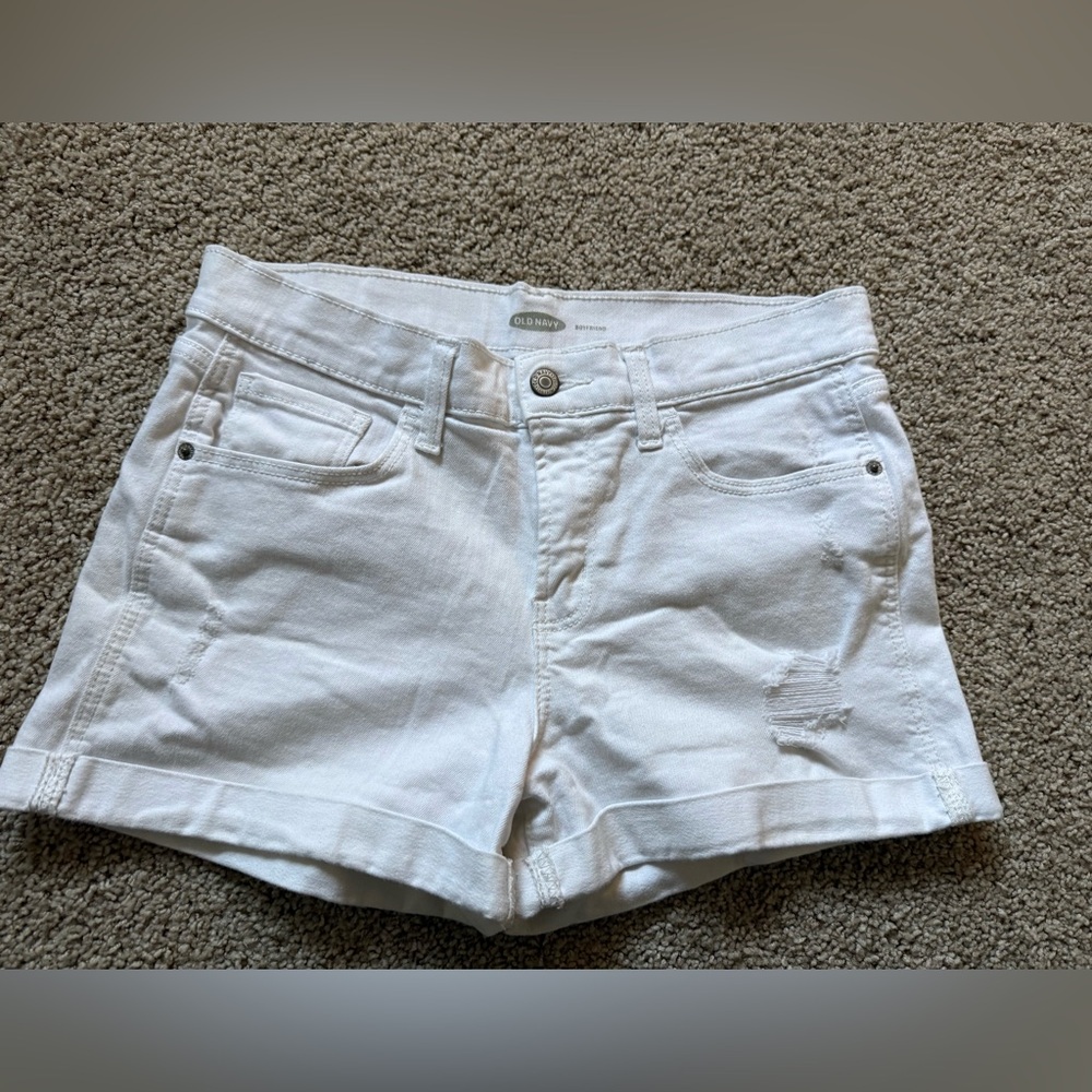 Old Navy Women's White Distressed Shorts